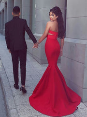 Mermaid Sweetheart Sleeveless With Ruched Satin Prom Evening Dresses