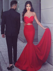 Mermaid Sweetheart Sleeveless With Ruched Satin Prom Evening Dresses