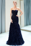 Mermaid Sweetheart Strapless Draped Tulle Long Evening Dress