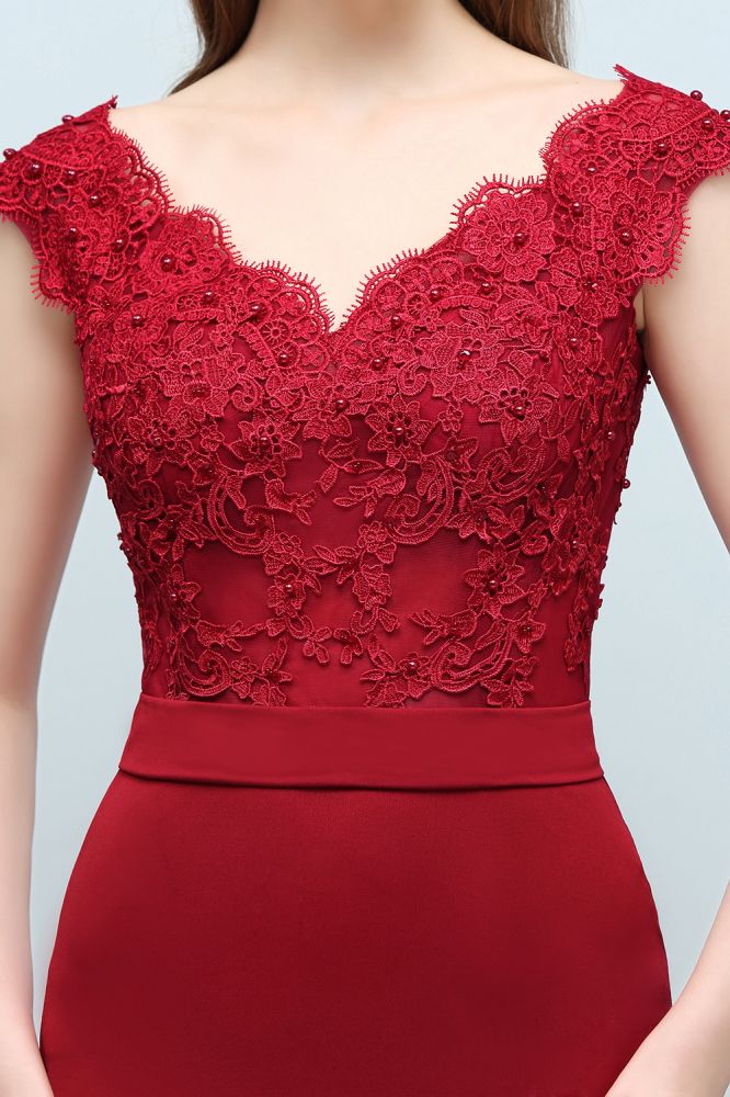 Looking for Prom Dresses,Evening Dresses in Stretch Satin,Tulle, Mermaid style, and Gorgeous Beading,Appliques,Ribbons work  MISSHOW has all covered on this elegant Mermaid V-neck Appliques Beads Floor Length Prom Dresses with Sash.