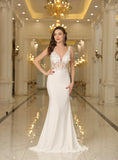 Elegant Mermaid V-Neck Sleeveless Lace Appliques Floor-Length Dress