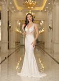 Elegant Mermaid V-Neck Sleeveless Lace Appliques Floor-Length Dress