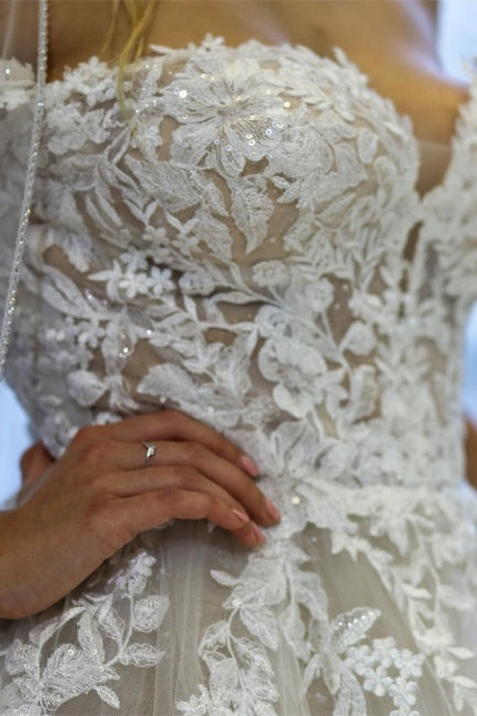 Modern A-line Off-the-shoulder Sleeveless Wedding Dresses With Lace-misshow.com