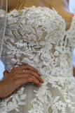 Modern A-line Off-the-shoulder Sleeveless Wedding Dresses With Lace-misshow.com