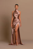 Modern Long A-line High Neck Sleeveless Prom Dress With Slit