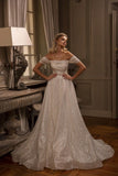 Modern Long A-line Off-the-shoulder Glitter Sleeveless Wedding Dresses