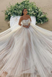 Modern Long A-line Off-the-shoulder Sleeveless Tulle Corset Wedding Dress
