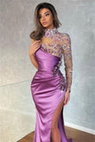 Modern Long Glitter Long Sleeves Mermaid Prom Dress With Slit-misshow.com