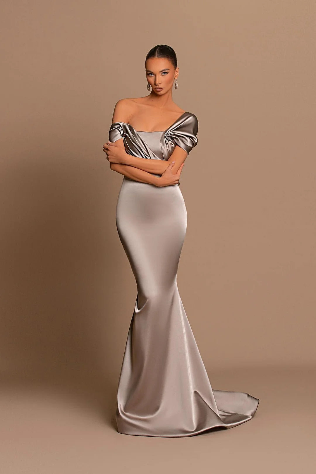 Modern Long Mermaid Off-the-shoulder Prom Dress With Train-misshow.com