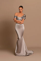 Modern Long Mermaid Off-the-shoulder Prom Dress With Train-misshow.com