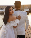 Modern Off-the-shoulder Mermaid Wedding Dresses with Lace-misshow.com