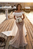 Modern Off-the-shoulder Mermaid Wedding Dresses with Lace-misshow.com