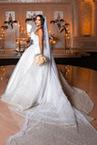 Modern Princess Sleeveless A-line Wedding Dresses With Glitter