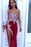 Modern Red Sleeveless Split Front Mermaid Prom Dress With Crystal-misshow.com