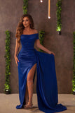 Modern Royal Blue Off-the-shoulder Split Front Mermaid Prom Dress