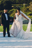 Modern V-neck Sleeveless A-line Wedding Dresses With Lace-misshow.com