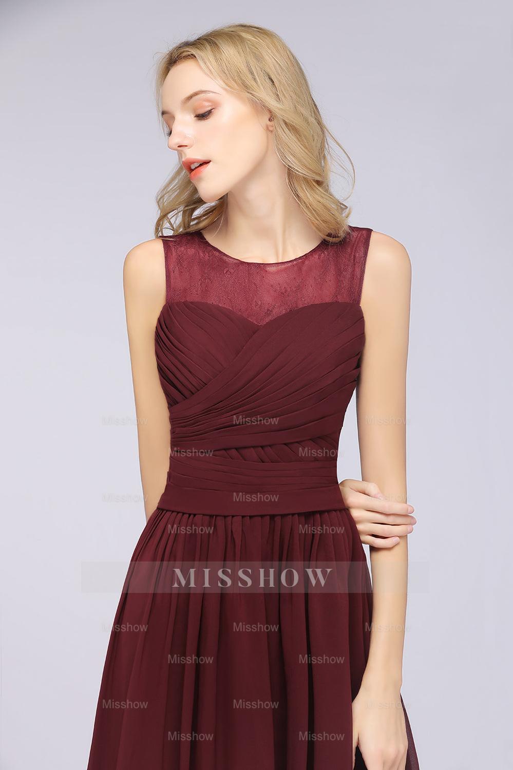 Modest Chiffon Lace Scoop Ruffle Burgundy Bridesmaid dresses Affordable Modest Chiffon Lace Scoop Ruffle Burgundy Bridesmaid dresses Affordable