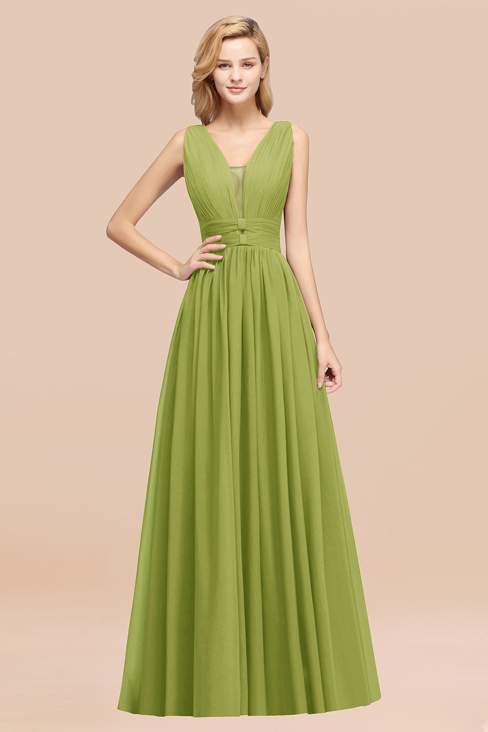Modest Dark Green Long Bridesmaid Dresses Deep V-Neck Chiffon Maid of Honor Dress Modest Dark Green Long Bridesmaid Dresses Deep V-Neck Chiffon Maid of Honor Dress