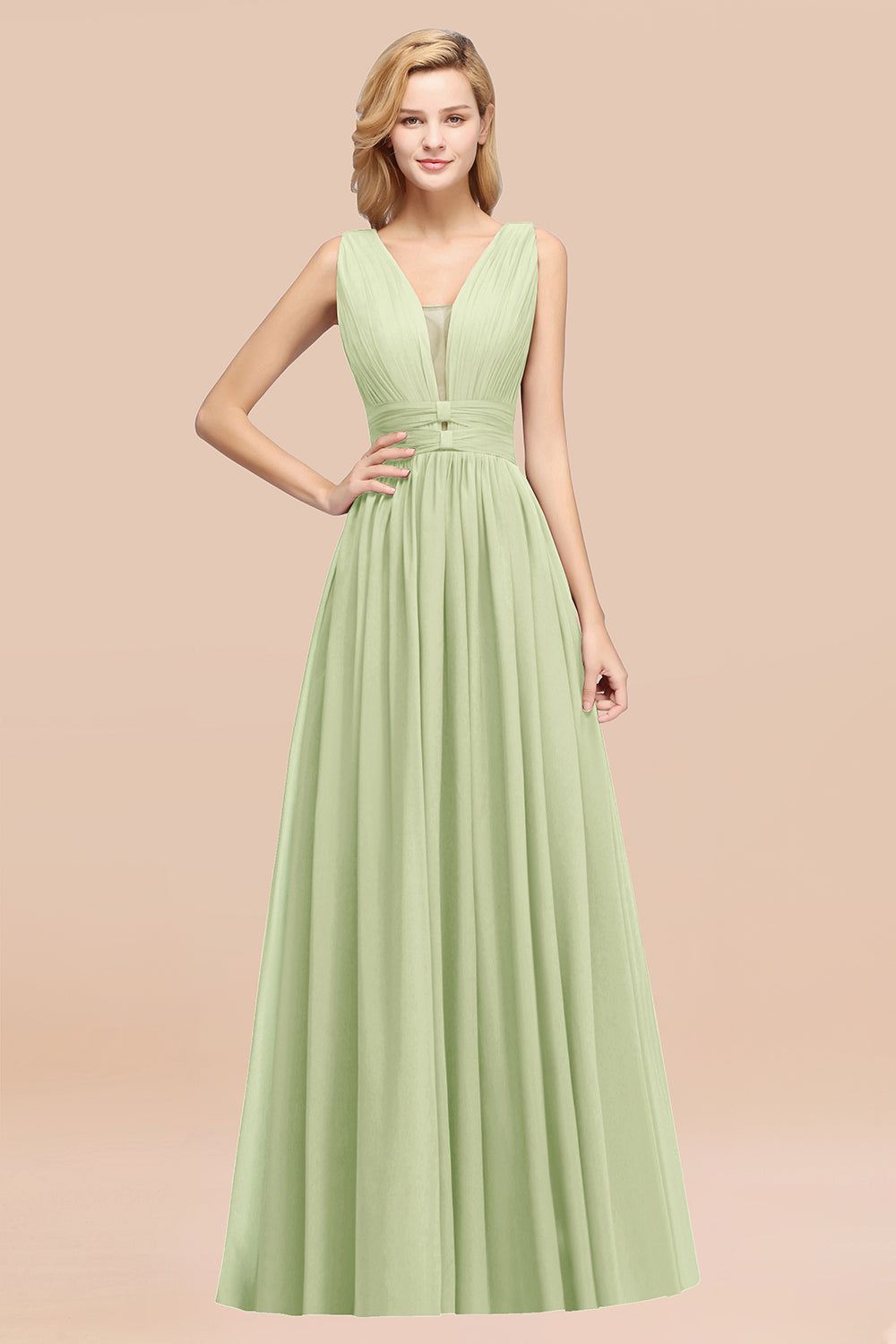 Modest Dark Green Long Bridesmaid Dresses Deep V-Neck Chiffon Maid of Honor Dress Modest Dark Green Long Bridesmaid Dresses Deep V-Neck Chiffon Maid of Honor Dress