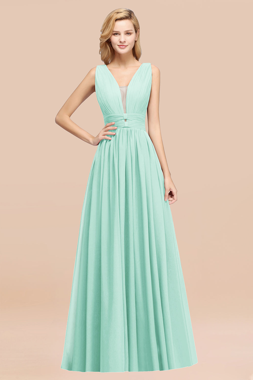 Modest Dark Green Long Bridesmaid Dresses Deep V-Neck Chiffon Maid of Honor Dress Modest Dark Green Long Bridesmaid Dresses Deep V-Neck Chiffon Maid of Honor Dress