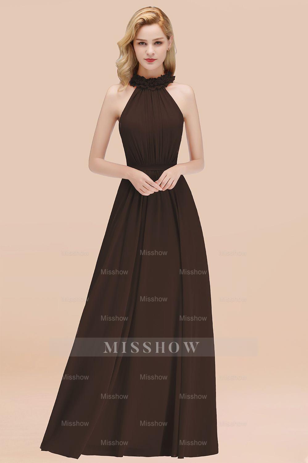 Modest High-Neck Halter Ruffle Chiffon Bridesmaid dresses Affordable Modest High-Neck Halter Ruffle Chiffon Bridesmaid dresses Affordable