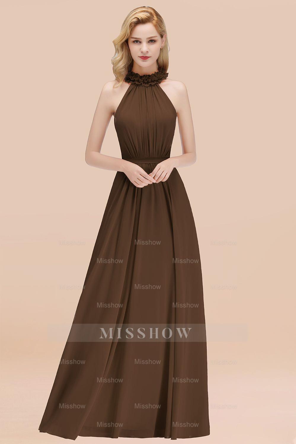 Modest High-Neck Halter Ruffle Chiffon Bridesmaid dresses Affordable Modest High-Neck Halter Ruffle Chiffon Bridesmaid dresses Affordable