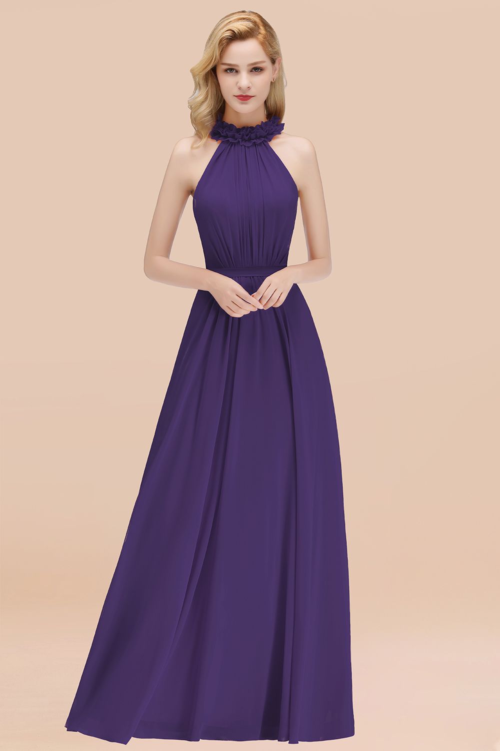 Modest High-Neck Halter Ruffle Chiffon Bridesmaid dresses Affordable Modest High-Neck Halter Ruffle Chiffon Bridesmaid dresses Affordable