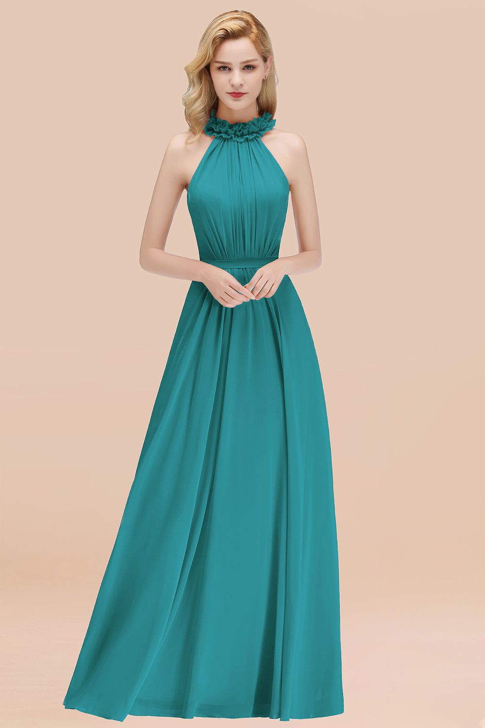 Modest High-Neck Halter Ruffle Chiffon Bridesmaid dresses Affordable Modest High-Neck Halter Ruffle Chiffon Bridesmaid dresses Affordable