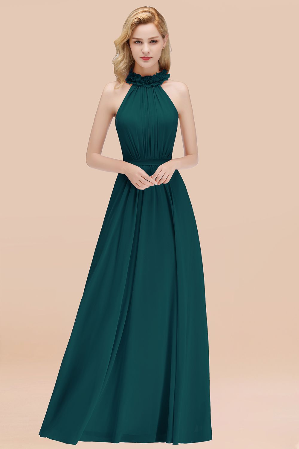 Modest High-Neck Halter Ruffle Chiffon Bridesmaid dresses Affordable Modest High-Neck Halter Ruffle Chiffon Bridesmaid dresses Affordable