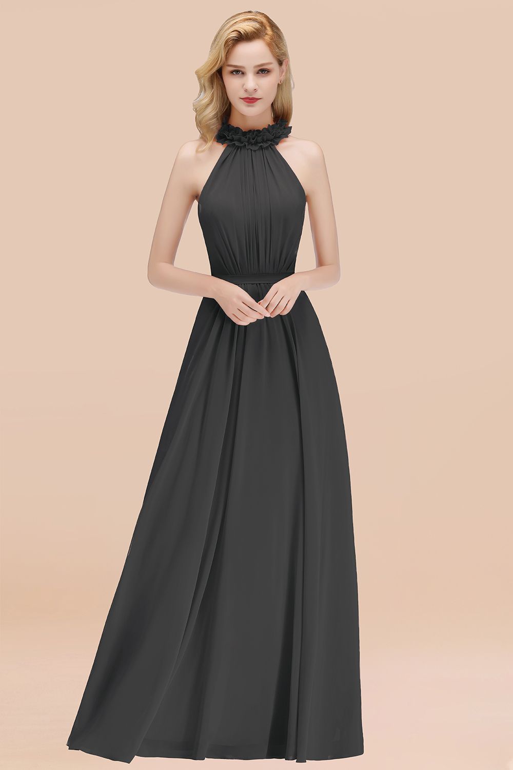 Modest High-Neck Halter Ruffle Chiffon Bridesmaid dresses Affordable Modest High-Neck Halter Ruffle Chiffon Bridesmaid dresses Affordable