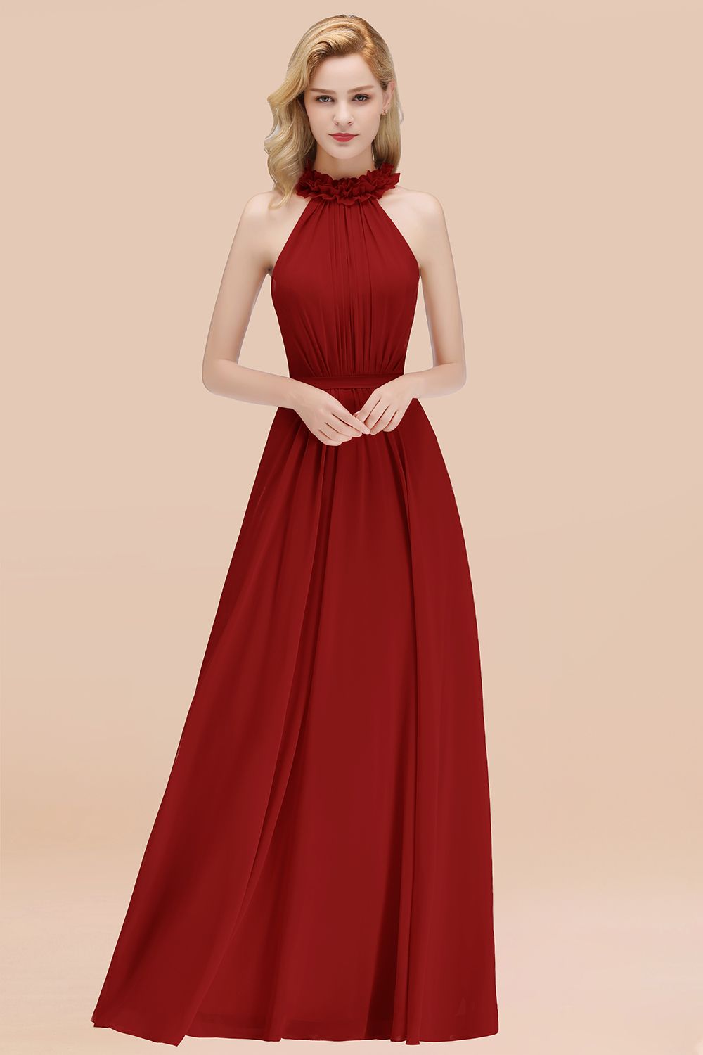 Modest High-Neck Halter Ruffle Chiffon Bridesmaid dresses Affordable Modest High-Neck Halter Ruffle Chiffon Bridesmaid dresses Affordable