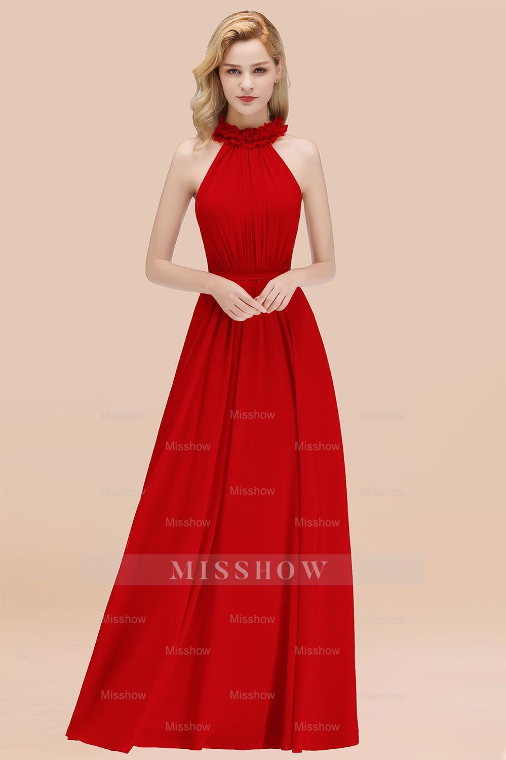 Modest High-Neck Halter Ruffle Chiffon Bridesmaid dresses Affordable Modest High-Neck Halter Ruffle Chiffon Bridesmaid dresses Affordable