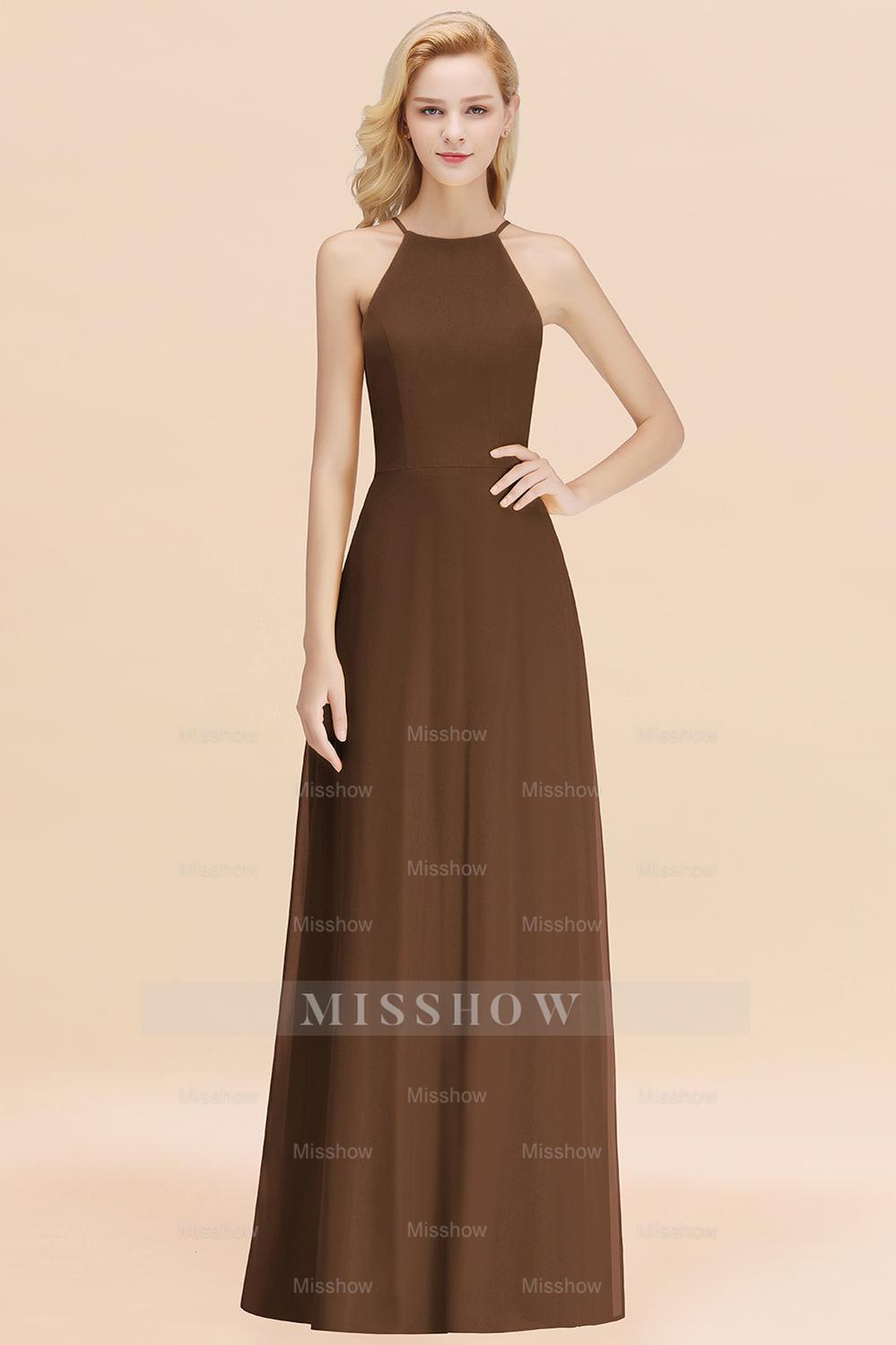 Modest High-Neck Yellow Chiffon Affordable Bridesmaid dresses Modest High-Neck Yellow Chiffon Affordable Bridesmaid dresses