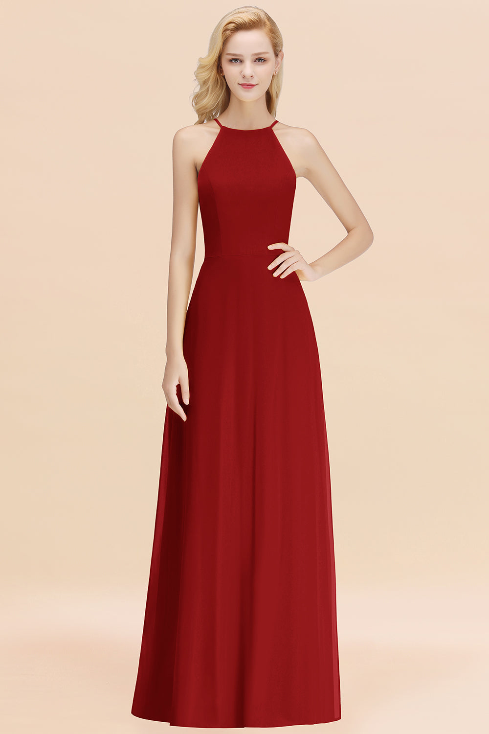 Modest High-Neck Yellow Chiffon Affordable Bridesmaid dresses Modest High-Neck Yellow Chiffon Affordable Bridesmaid dresses