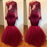 Modest Lace Appliques Long Sleeve Mermaid Prom Dress-misshow.com