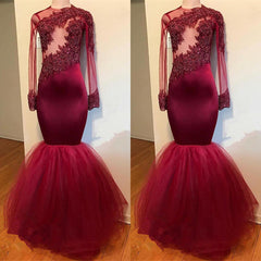 Modest Lace Appliques Long Sleeve Mermaid Prom Dress-misshow.com