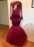 Modest Lace Appliques Long Sleeve Mermaid Prom Dress