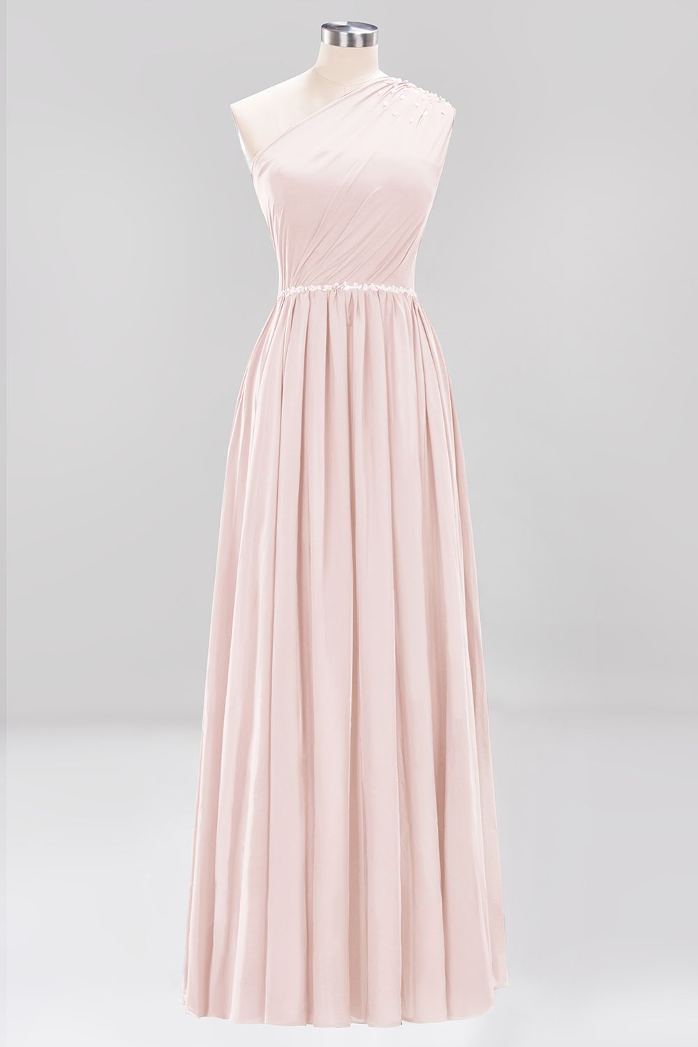 Modest One-shoulder Royal Blue Affordable Bridesmaid Dresses with Beadings