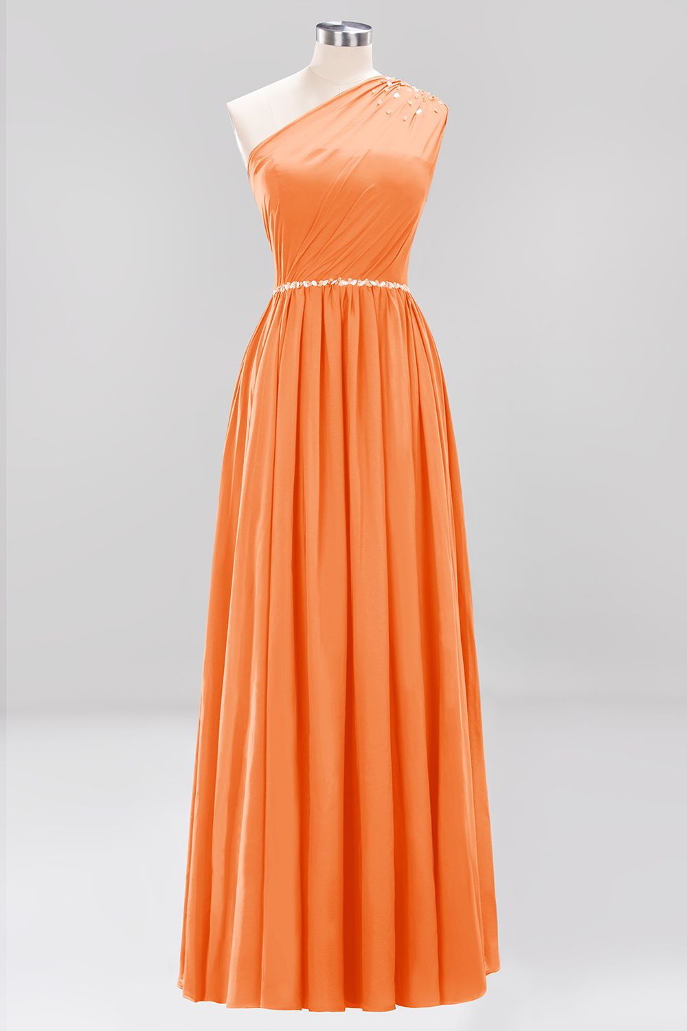 Modest One-shoulder Royal Blue Affordable Bridesmaid Dresses with Beadings