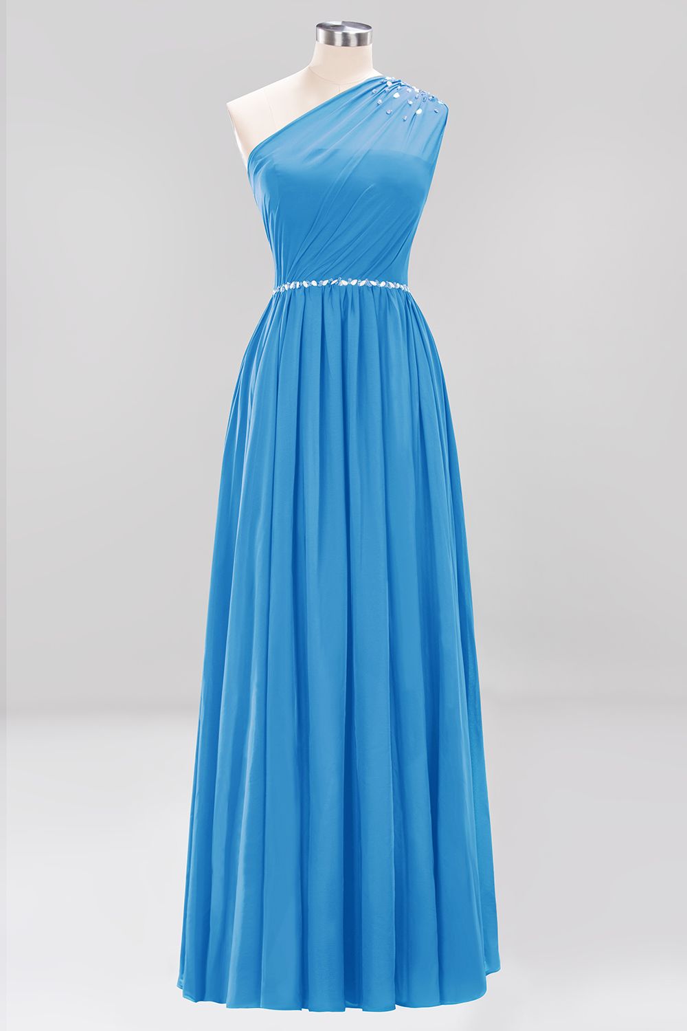 modest blue bridesmaid dresses Modest One-shoulder Royal Blue Affordable Bridesmaid Dresses with Bead – misshow.com
