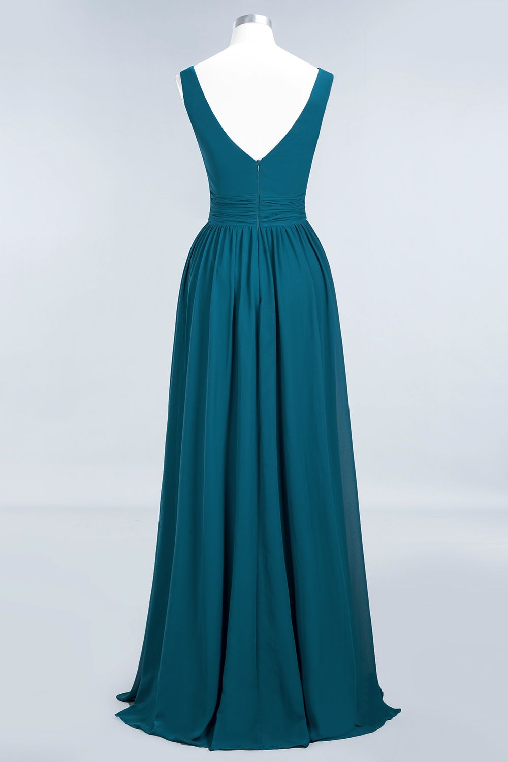 Modest Sleeveless V-Neck Long Chiffon Bridesmaid Dresses with Ruffle Modest Sleeveless V-Neck Long Chiffon Bridesmaid Dresses with Ruffle