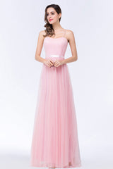 Modest Spaghetti-Straps Sweetheart Long Bridesmaid Dresses with Sash