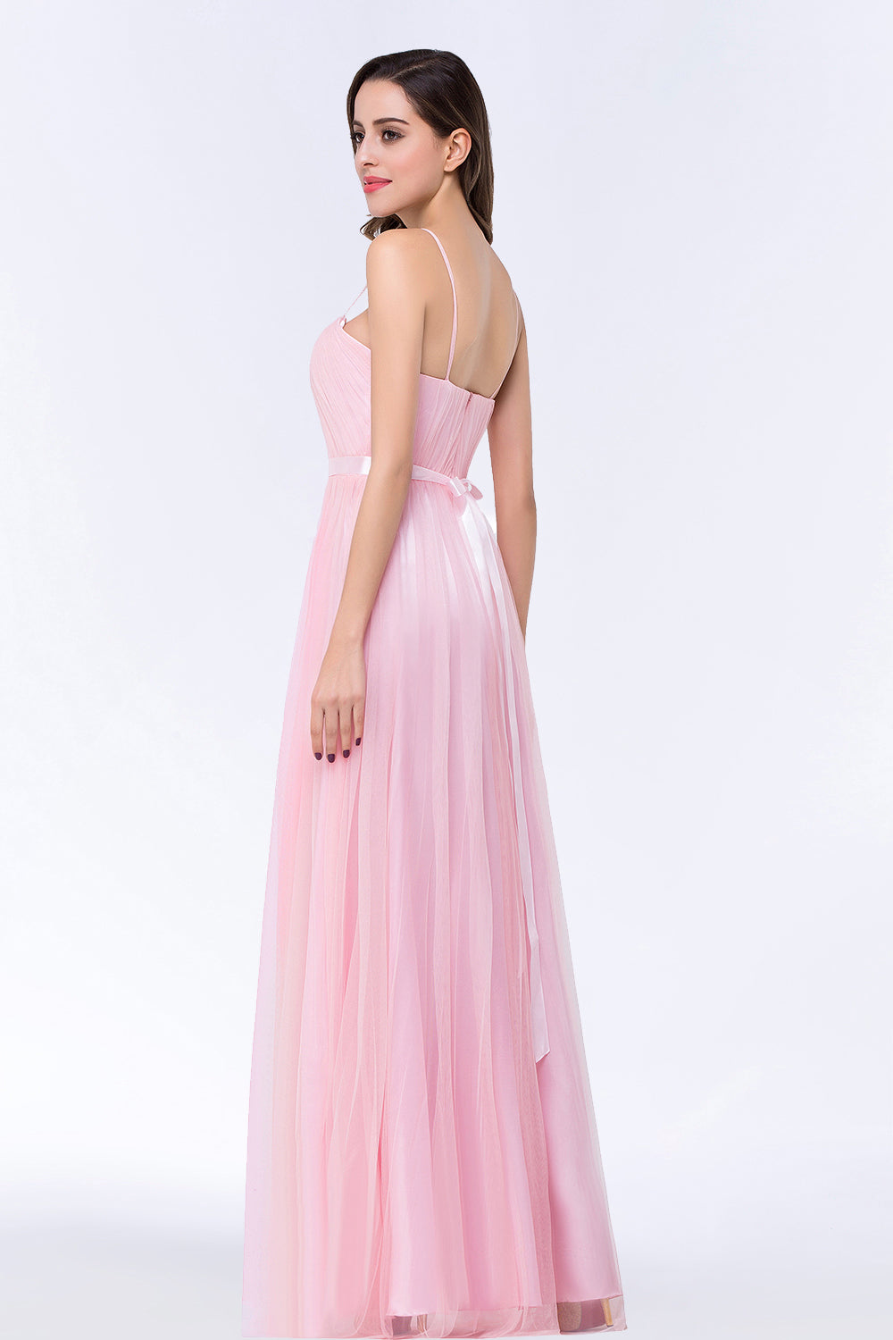 Modest Spaghetti-Straps Sweetheart Long Bridesmaid Dresses with Sash