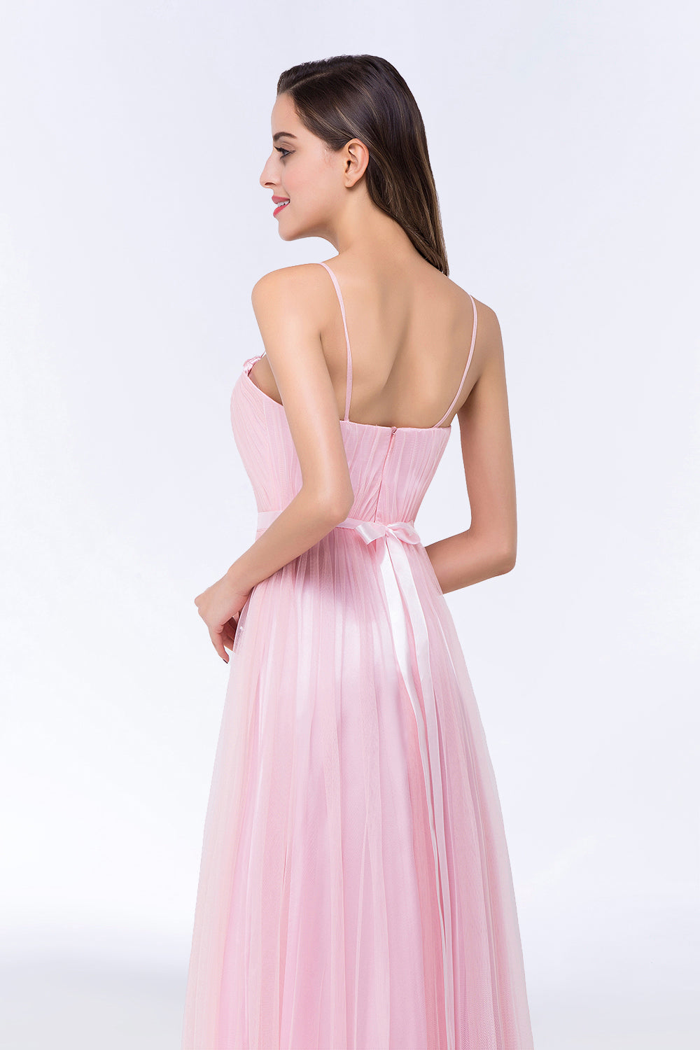 Modest Spaghetti-Straps Sweetheart Long Bridesmaid Dresses with Sash