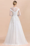 Looking for  in Tulle, A-line style, and Gorgeous Lace,Rhinestone work  MISSHOW has all covered on this elegant Modest White Beaded Appliques Wedding Dress Long Sleeve Floor Length Ball Gown