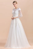 Looking for  in Tulle, A-line style, and Gorgeous Lace,Rhinestone work  MISSHOW has all covered on this elegant Modest White Beaded Appliques Wedding Dress Long Sleeve Floor Length Ball Gown