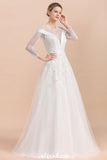 Looking for  in Tulle, A-line style, and Gorgeous Lace,Rhinestone work  MISSHOW has all covered on this elegant Modest White Beaded Appliques Wedding Dress Long Sleeve Floor Length Ball Gown