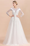 Looking for  in Tulle, A-line style, and Gorgeous Lace,Rhinestone work  MISSHOW has all covered on this elegant Modest White Beaded Appliques Wedding Dress Long Sleeve Floor Length Ball Gown