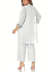 Chiffon Round Neck Floor Length Plus Size Mother Of The Bride Pantsuits With Jacket