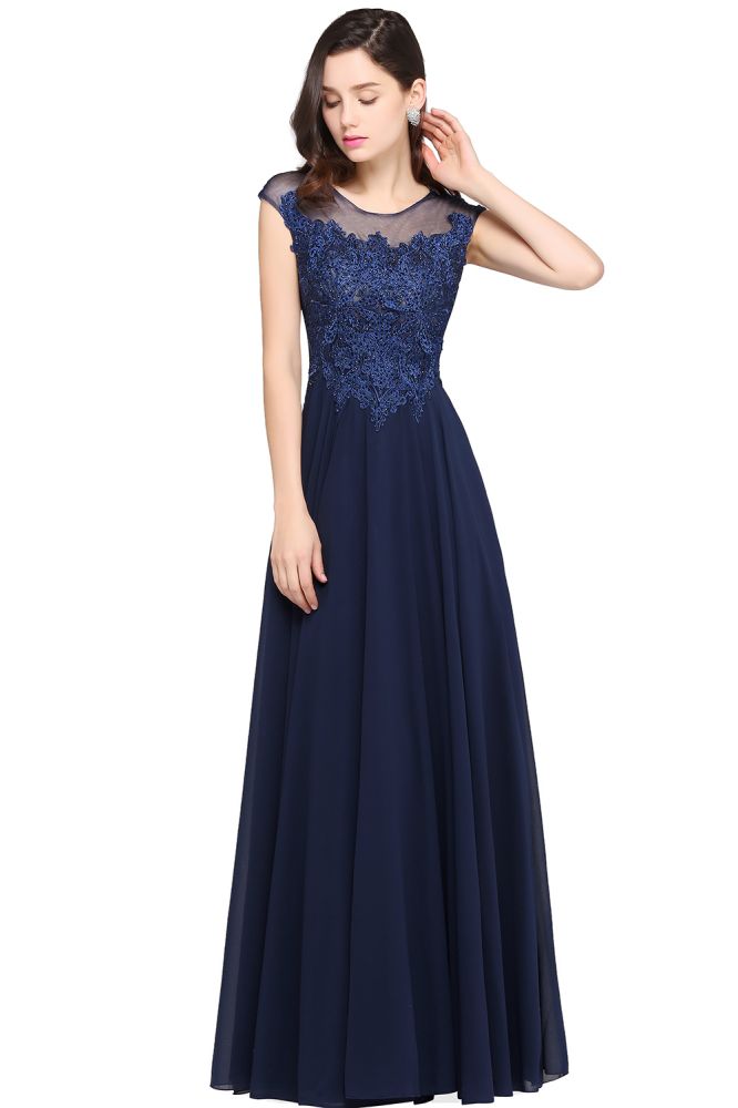MISSHOW offers gorgeous Dark Navy Jewel party dresses with delicately handmade Appliques in size 0-26W. Shop Floor-length prom dresses at affordable prices.